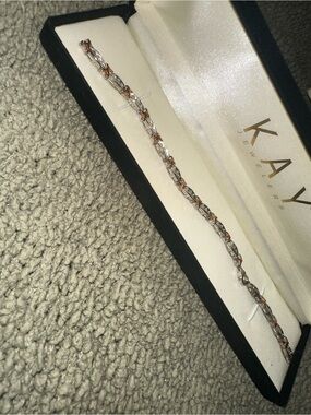 Kay Jewelers bracelet sterling silver and 10k rose gold links small diamonds
